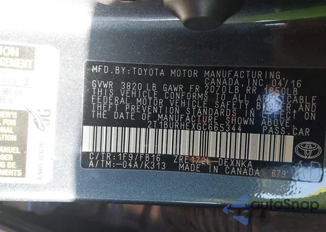 2016 Toyota Corolla Le z USA, uszkodzony, nr VIN 2T1BURHEXGC665344